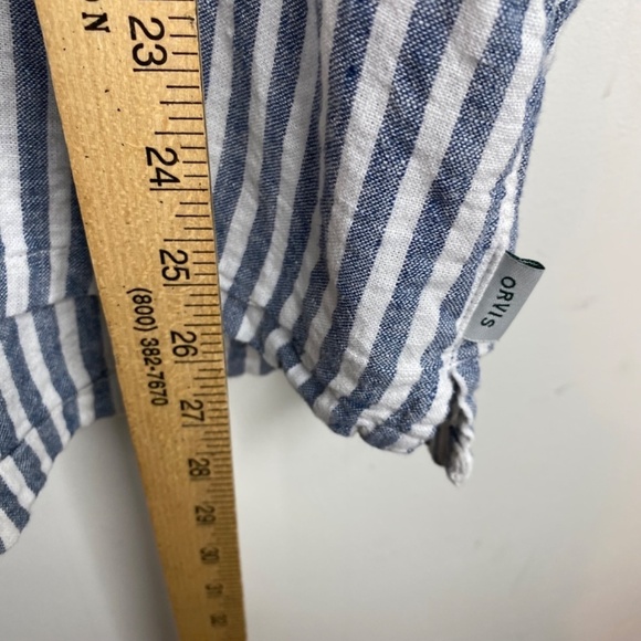 ORVIS Linen Top XXL Short Sleeve Stripe Button Up Coastal Beach Preppy Nautical - Picture 9 of 11